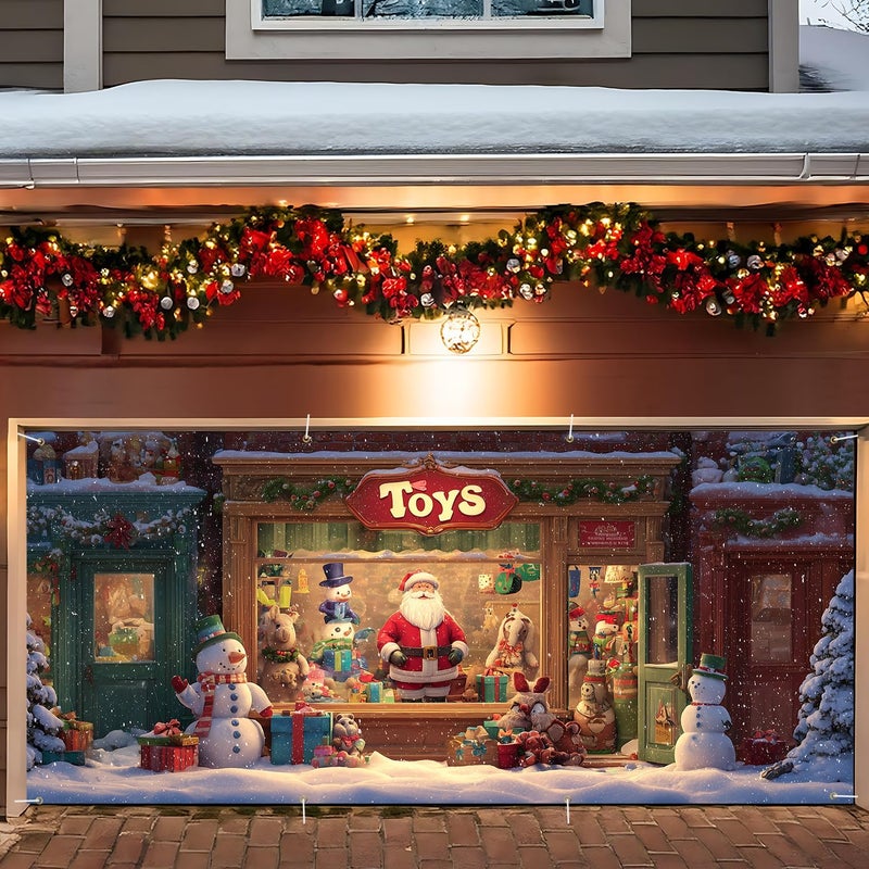 ANNA QUEEN Santa Store Garage Door Decorations 6x13FT, Christmas Window Display Backdrop, Outdoor Holiday Banner, Garage door Mural for Xmas Party Home Decor - Image 1